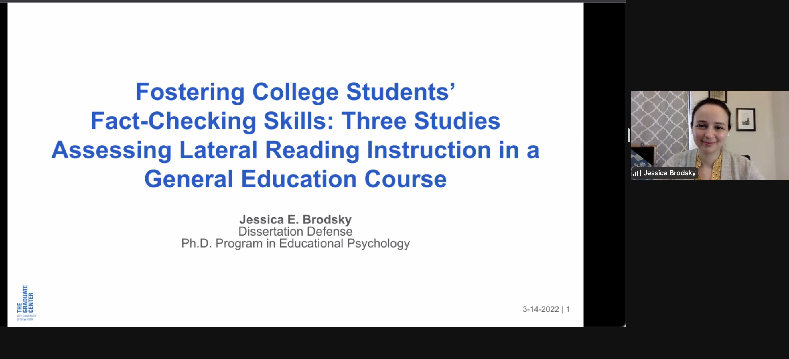 Jessica Brodsky presenting her dissertation